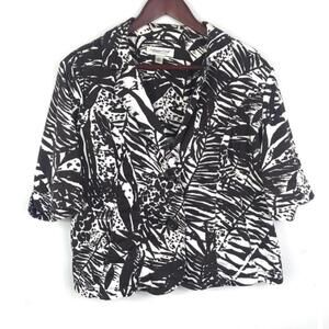 Coldwater Creek Women Brown White Leaf Print Jacket Sz 14 Tropical Nautical